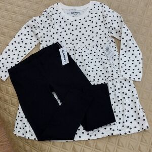2-pcs Old Navy Black & White Polka Dot Cotton Dress with Black Leggings